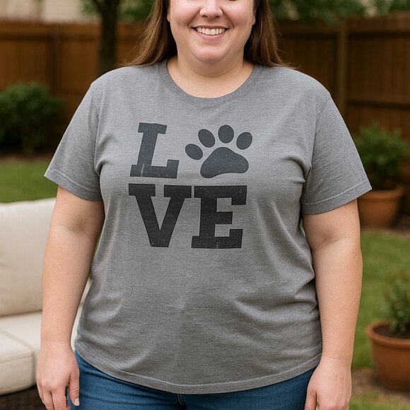 Gildan “LOVE Paw Print” Graphic Tee – Dog Lover Shirt-2XL - Picture 1 of 7